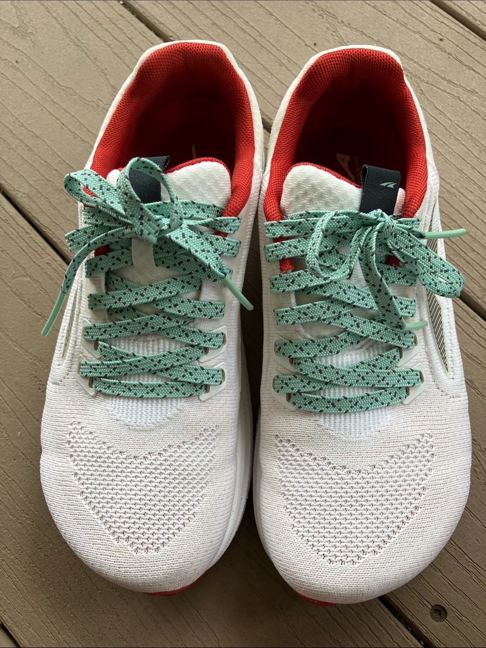 Altra White Sneakers with Red Interior and Mint Pull Tab